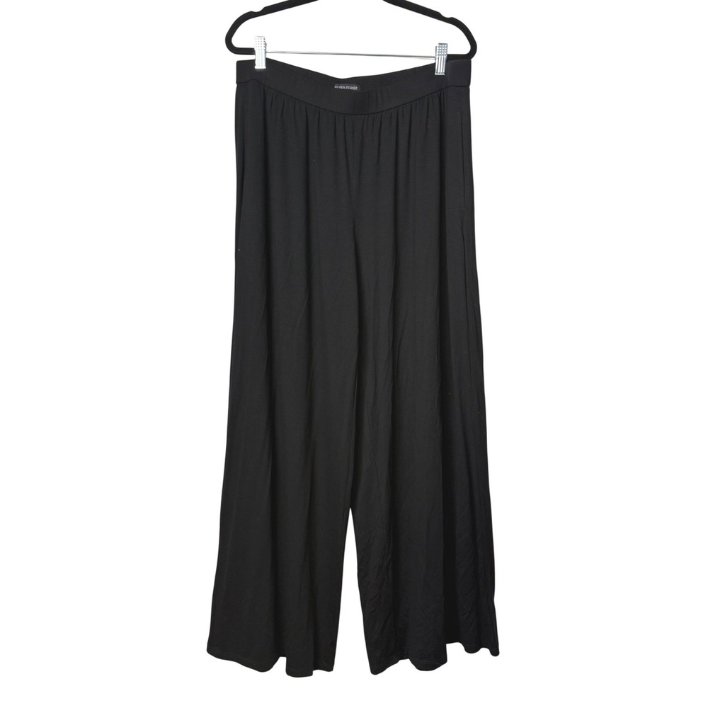 Eileen Fisher Black Viscose Wide Leg Pants Large Comfort Minimalist Lounge